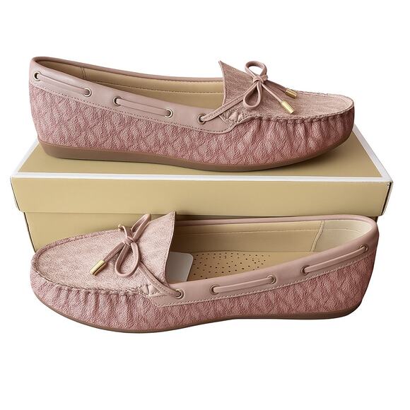Michael Kors Sutton Moc Loafers Fawn Pink Logo Size 10 New - Picture 1 of 9